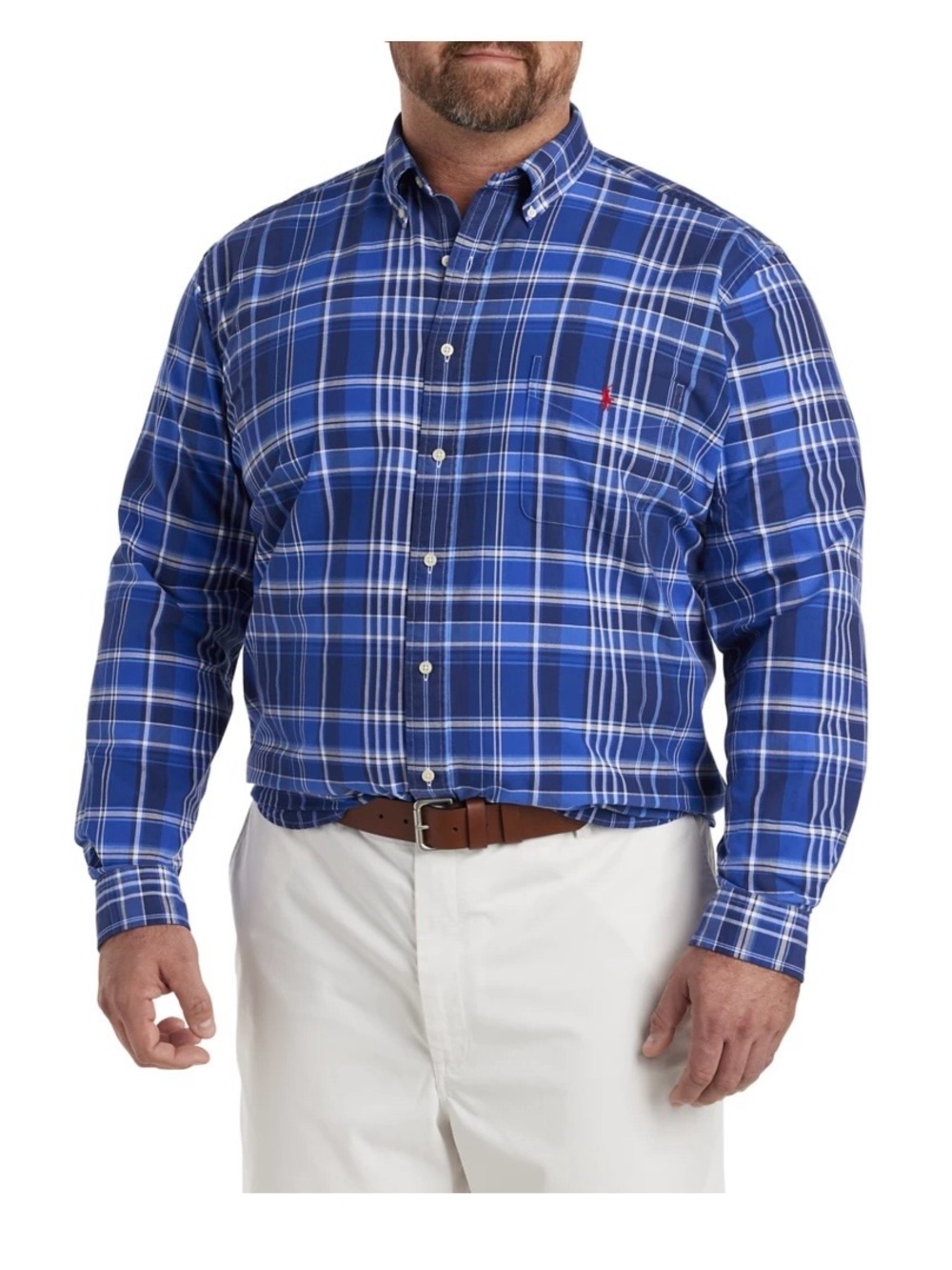 POLO RALPH LAUREN PERFORMANCE BLUE PLAID FLESH PONY BUTTON DOWN SHIRT Sz3XB